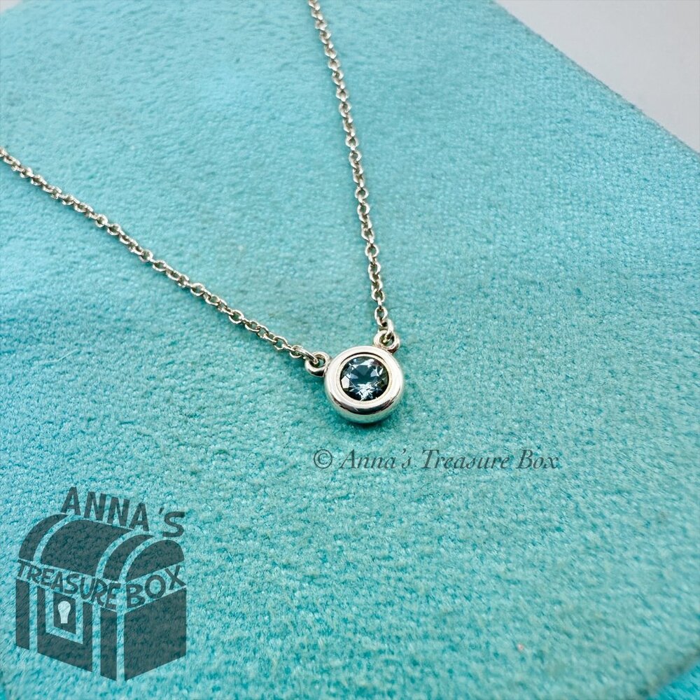 Tiffany & Co. 925 Silver CBTY 0.15 Carat Aquamarine 16" Necklace (bx, pch, rbbn) - Picture 1 of 9